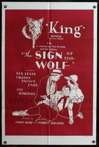 2c569 SIGN OF THE WOLF 1sheet R40s serial from Jack London's story, cool art of wolf w/gun in mouth!