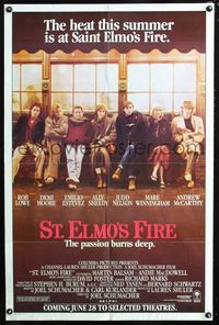2c577 ST. ELMO'S FIRE advance 1sh '85 Rob Lowe, Demi Moore, Emilio Estevez, Ally Sheedy, Judd Nelson