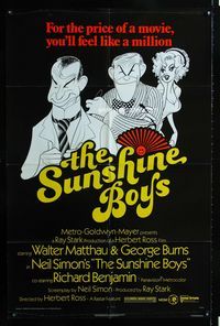 2c589 SUNSHINE BOYS 1sh '75 great Al Hirschfeld art of George Burns, Walter Matthau & Lee Meredith!