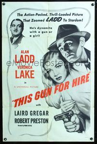2c601 THIS GUN FOR HIRE military 1sheet R60s great image of Alan Ladd with gun & sexy Veronica Lake!