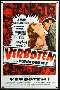 2c626 VERBOTEN style D one-sheet poster '59 Sam Fuller, World War II, where everything is forbidden!