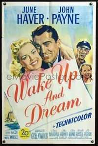 2c629 WAKE UP & DREAM one-sheet '46 great close up smiling art portraits of June Haver & John Payne!