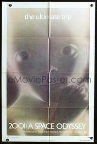 2e019 2001: A SPACE ODYSSEY one-sheet poster R74 Stanley Kubrick, best close up star child image!