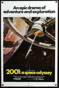 2e020 2001: A SPACE ODYSSEY 1sh R80 Stanley Kubrick, classic artwork of space wheel by Bob McCall!