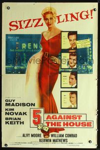 2e023 5 AGAINST THE HOUSE one-sheet '55 great art of supuer sexy Kim Novak gambling in Reno Nevada!