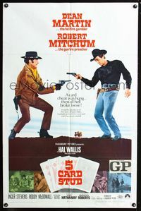 2e024 5 CARD STUD one-sheet movie poster '68 cowboys Dean Martin & Robert Mitchum play poker!
