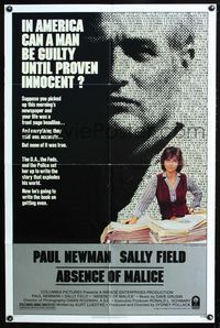 2e028 ABSENCE OF MALICE one-sheet poster '81 Paul Newman, Sally Field, Sydney Pollack, cool design!
