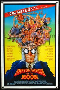 2e036 AMAZON WOMEN ON THE MOON one-sheet '87 Joe Dante, cool wacky artwork of cast by William Stout!