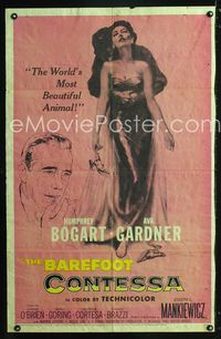 2e047 BAREFOOT CONTESSA 1sheet '54 great artwork of Humphrey Bogart & sexy full-length Ava Gardner!
