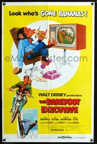 2e048 BAREFOOT EXECUTIVE one-sheet '71 Disney, art of Kurt Russell & wacky chimp gone bananas!
