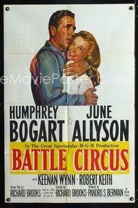 2e050 BATTLE CIRCUS one-sheet poster '53 great artwork of Humphrey Bogart hugging June Allyson!