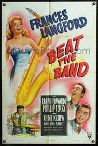 2e051 BEAT THE BAND one-sheet '47 artwork of sexy Frances Langford & Gene Krupa playing drums!