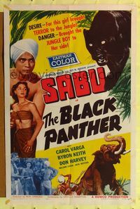 2e060 BLACK PANTHER one-sheet '56 danger brought Sabu to sexy Carol Varga's side in the jungle!