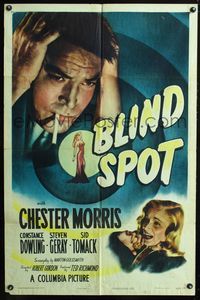 2e062 BLIND SPOT one-sheet '47 great close image of worried Chester Morris & sexy girl, film noir!