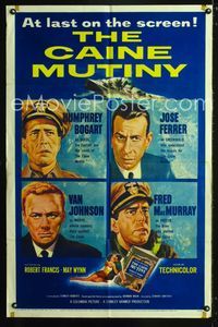 2e077 CAINE MUTINY one-sheet '54 art of Humphrey Bogart, Jose Ferrer, Van Johnson & Fred MacMurray!