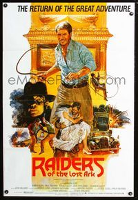 2e414 RAIDERS OF THE LOST ARK English 1sh R82 great different art of Harrison Ford by Brian Bysouth