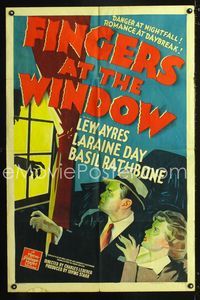 2e137 FINGERS AT THE WINDOW one-sheet poster '42 cool stone litho art of Lew Ayres & Laraine Day!