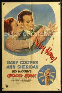 2e158 GOOD SAM one-sheet poster '48 great art of Gary Cooper & sexy Ann Sheridan spilling coffee!