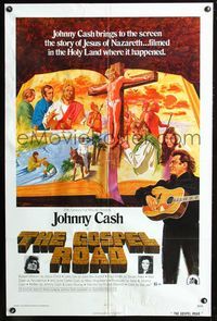 2e160 GOSPEL ROAD one-sheet movie poster '73 artwork of Biblical Johnny Cash with guitar & Jesus!