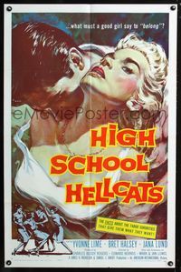 2e007 HIGH SCHOOL HELLCATS one-sheet '58 best AIP bad girl art, what must a good girl say to belong?