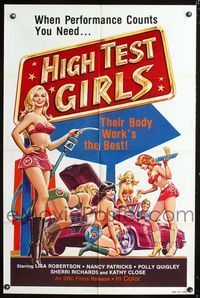 2e184 HIGH TEST GIRLS one-sheet poster '80 sexy art of hot rod women who have the best body work!