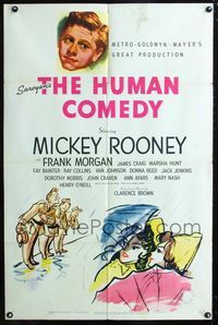 2e196 HUMAN COMEDY style D one-sheet '43 artwork of Mickey Rooney, from William Saroyan story!
