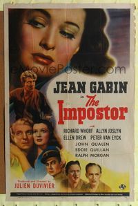 2e205 IMPOSTOR one-sheet movie poster '44 Jean Gabin, Richard Whorf, directed by Julien Duvivier!