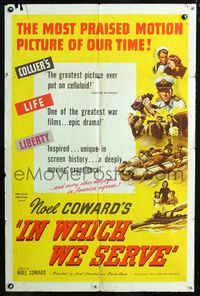 2e208 IN WHICH WE SERVE 1sheet '43 directed by Noel Coward & David Lean, English World War II epic!