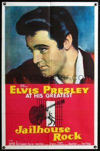 2e001 JAILHOUSE ROCK one-sheet '57 classic head-and-shoulders art of rock & roll king Elvis Presley!