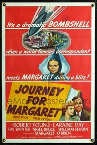 2e217 JOURNEY FOR MARGARET style D 1sh '42 Margaret O'Brien in her first starring role w/wacky hat!