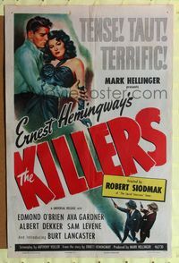 2e223 KILLERS one-sheet '46 art of Burt Lancaster & sexy Ava Gardner, from Ernest Hemingway's story!