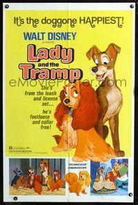 2e234 LADY & THE TRAMP one-sheet movie poster R72 Walt Disney romantic canine classic!