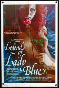 2e247 LEGEND OF LADY BLUE one-sheet '79 artwork of sexy naked Maureen Spring with rose by mouth!