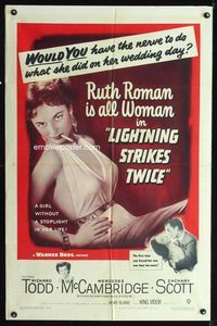 2e011 LIGHTNING STRIKES TWICE one-sheet poster '51 sexy smoking bad girl Ruth Roman is all woman!