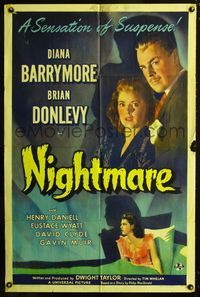 2e337 NIGHTMARE one-sheet poster '42 Diana Barrymore & Brian Donlevy in a sensation of suspense!
