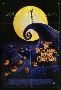 2e338 NIGHTMARE BEFORE CHRISTMAS DS one-sheet '93 Tim Burton, Disney, great horror cartoon image!