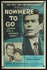 2e344 NOWHERE TO GO one-sheet poster '59 tough handsome George Nader is too hot for the underworld!