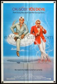 2e350 OH GOD YOU DEVIL one-sheet poster '84 great art of George Burns as God & Satan by R. Obrero!