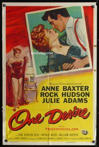 2e354 ONE DESIRE one-sheet movie poster '55 sexy art of Anne Baxter & Rock Hudson by Roy Besser!