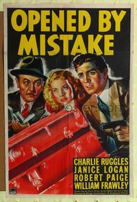 2e357 OPENED BY MISTAKE style A 1sheet '40 cool art of Charlie Ruggles, Janice Logan & Robert Paige!