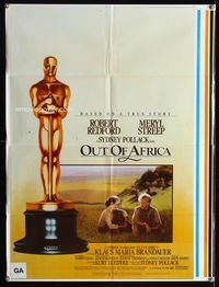 2e361 OUT OF AFRICA printer's test one-sheet '85 Robert Redford, Meryl Streep & giant Oscar statue!