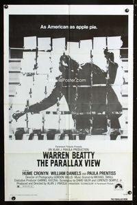 2e367 PARALLAX VIEW black & white one-sheet movie poster '74 Warren Beatty, cool image!