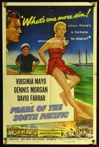 2e373 PEARL OF THE SOUTH PACIFIC one-sheet poster '55 art of sexy Virginia Mayo & Dennis Morgan!