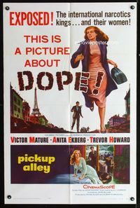 2e383 PICKUP ALLEY one-sheet poster '57 art of Anita Ekberg running, this is a picture about DOPE!