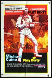2e389 PLAY DIRTY int'l one-sheet poster '69 cool art of WWII soldier Michael Caine with machine gun!