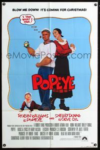 2e391 POPEYE teaser 1sheet '80 Altman, Robin Williams & Shelley Duvall as E.C. Segar's characters!
