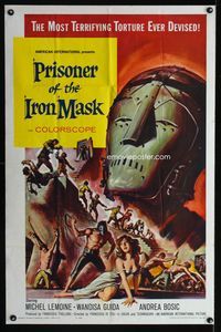 2e398 PRISONER OF THE IRON MASK one-sheet '62 cool art of the most terrifying torture ever devised!