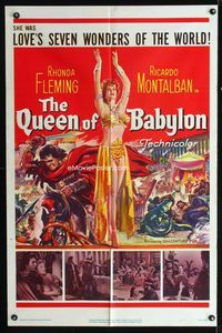 2e407 QUEEN OF BABYLON one-sheet poster '56 Rhonda Fleming was love's seven wonders of the world!