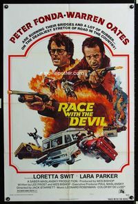 2e410 RACE WITH THE DEVIL 1sheet '75 Peter Fonda, Warren Oates, burning bridges & a lot of rubber!