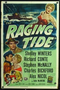 2e012 RAGING TIDE one-sheet movie poster '51 art of sexy bad girl Shelley Winters & ship in ocean!